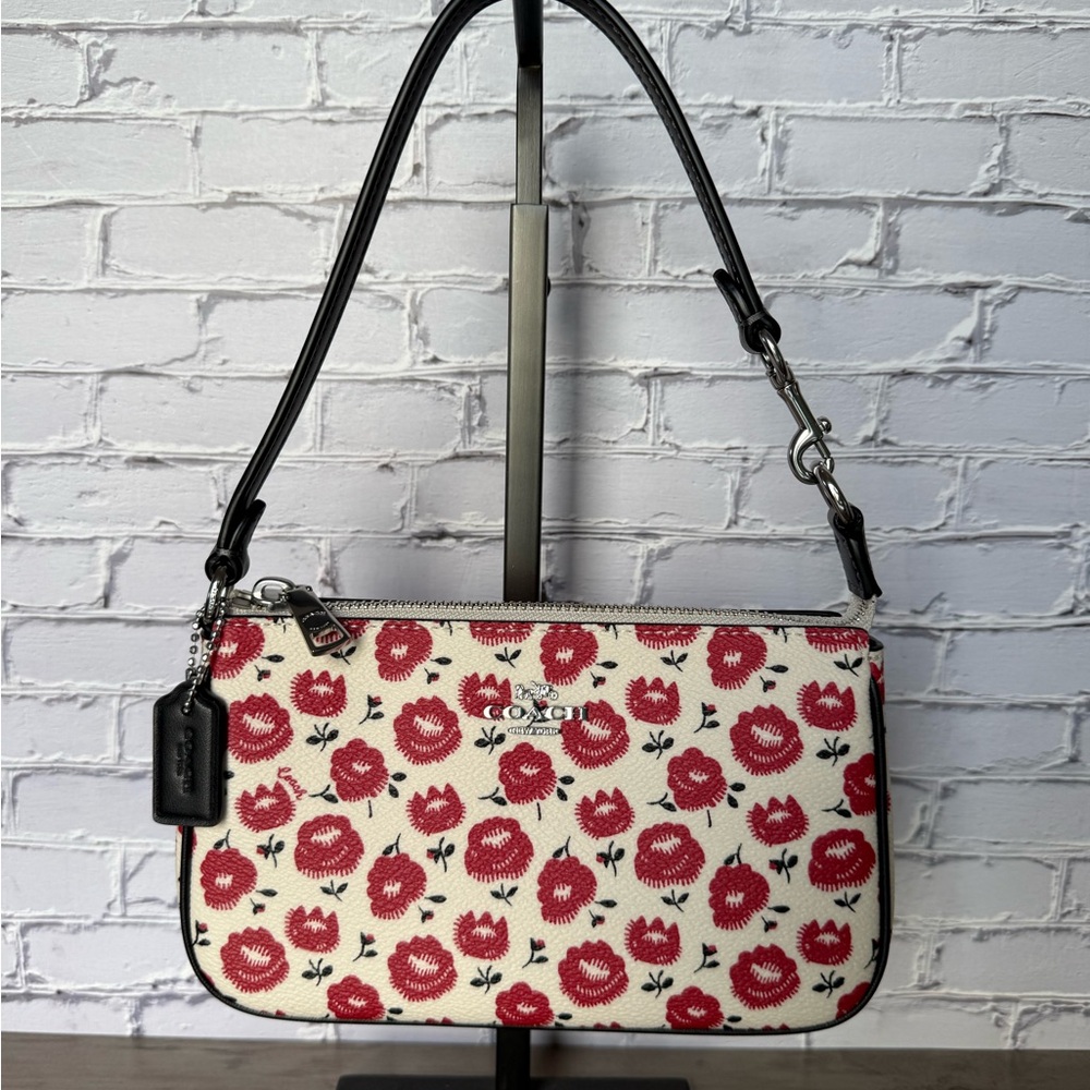 Coach Nolita 19 Red Floral zipping with chain extenter Wristlet Small bag - Picture 10 of 12